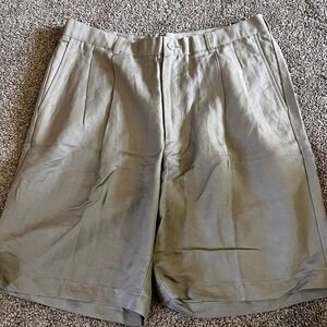 Perry‎ Ellis Portfolio Linen Blend Shorts Pleated Front Clay Khaki Size 34 0382